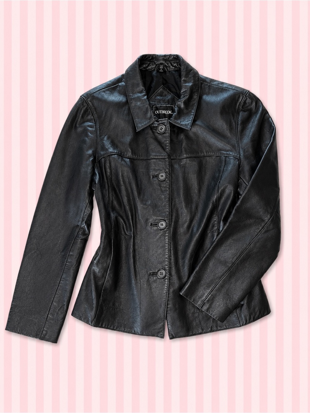 Vintage Outbrook Genuine Black Leather Jacket Y2K Fitted Blazer Small